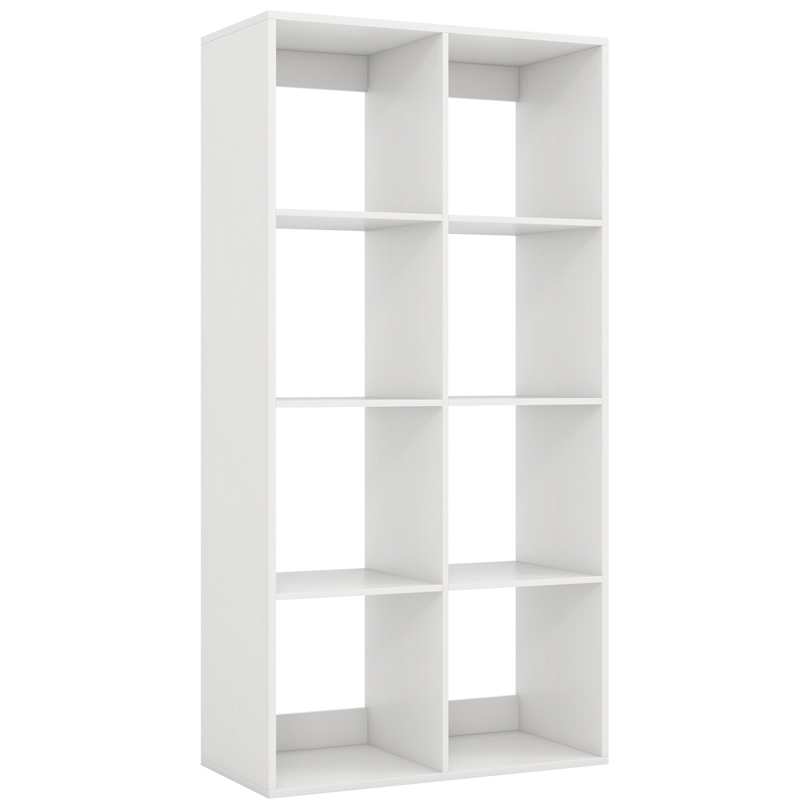 8-kuubiline raamaturiiul, moodne kuubiline riiul tagapaneeli turvapiirde ja ümberminekuvastase komplektiga, 69,5 x 33 x 137 cm, valge