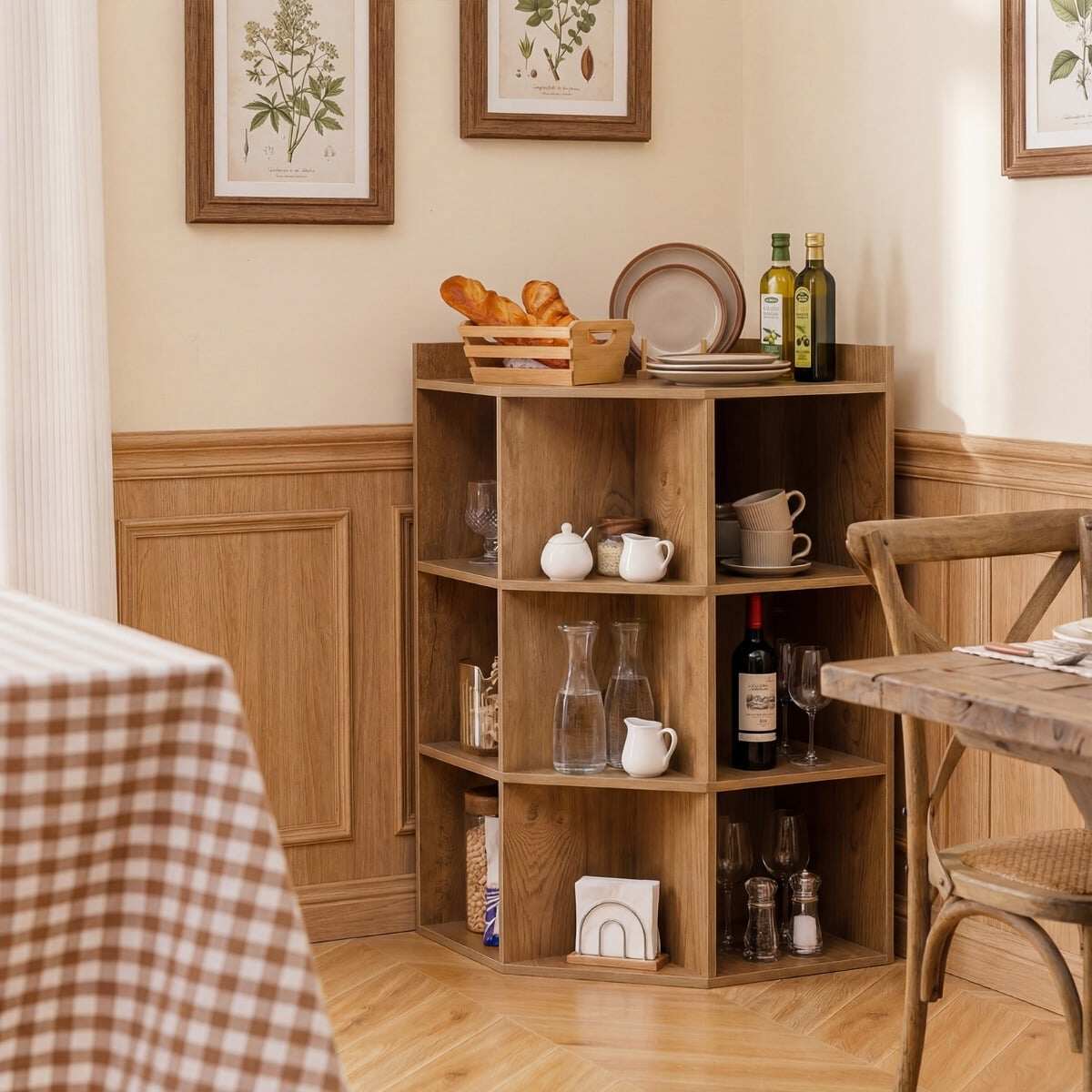 Nurgariiul laadimisjaamaga, nurgariiul 9 sektsiooniga, 2 USB-porti ja 4 pistikupesaga, naturaalne viimistlus
