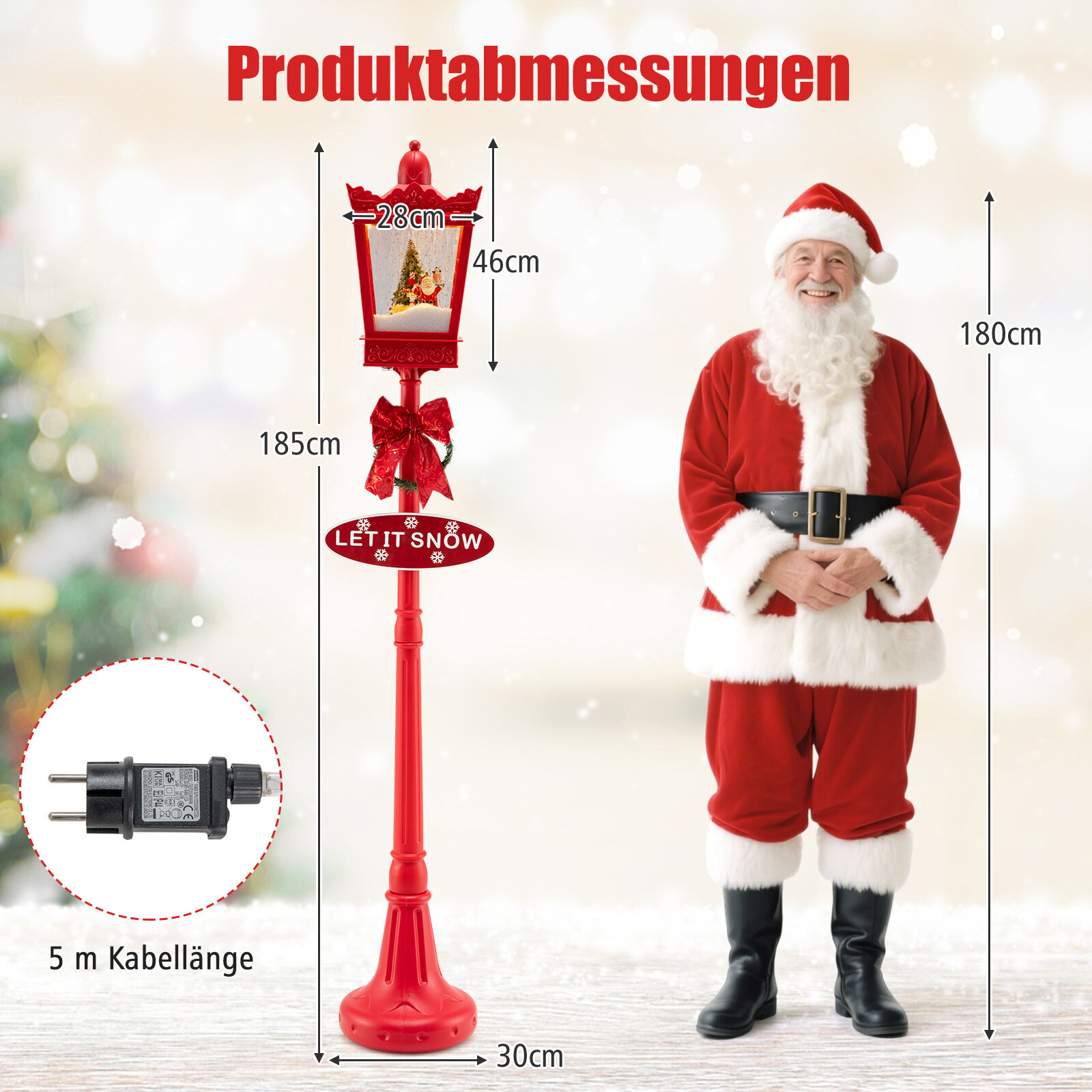 185 cm jõululatern sooja valge LED-tuledega, tänavalamp, jõulukaunistus
