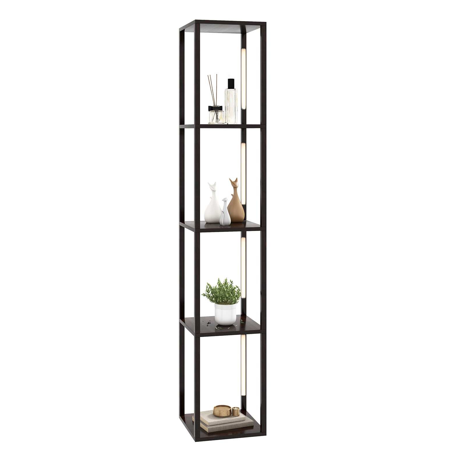 163 cm põrandalamp-riiul, moodne põrandalamp-panipaik, 3-astmeliselt hämardatavate LED-tuledega, pruun