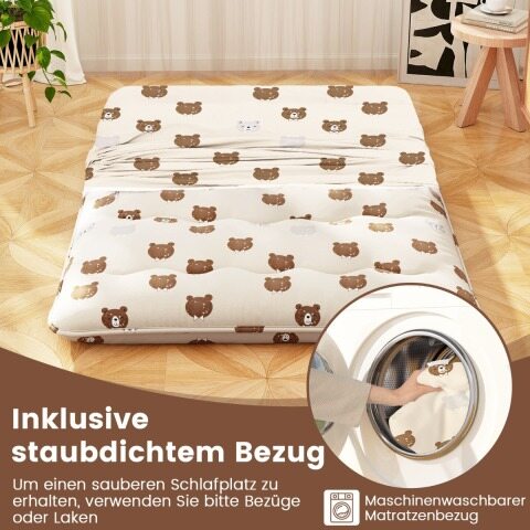 140 x 200 cm Jaapani futon madrats pestava kattega ja kandekotiga, tatami matt, pruun karu