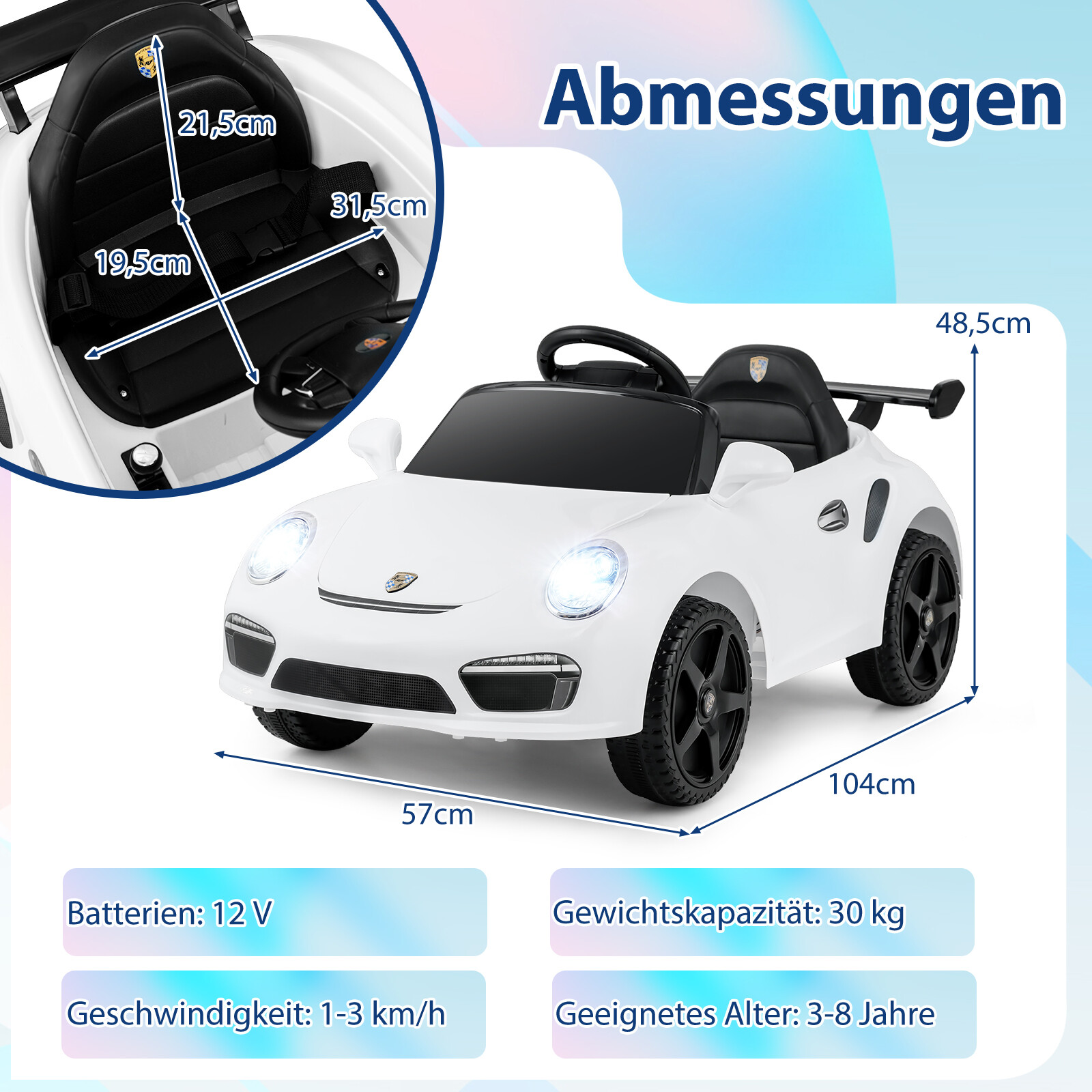 12 V laste elektriauto puldi ja pehme käivitusega, litsentseeritud Porsche elektriauto, valge