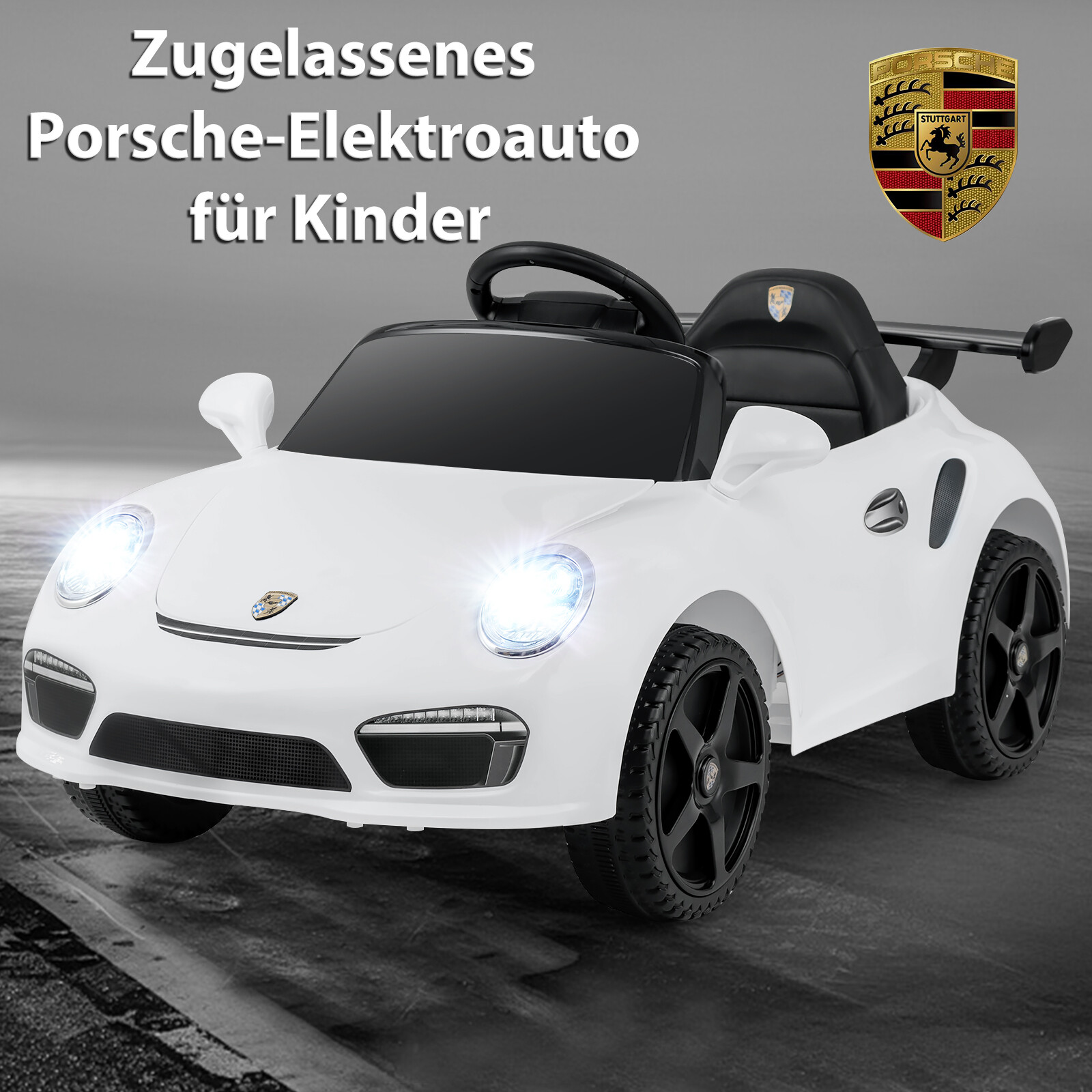 12 V laste elektriauto puldi ja pehme käivitusega, litsentseeritud Porsche elektriauto, valge