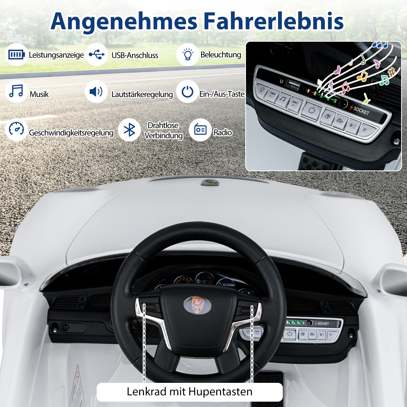 12 V laste elektriauto puldi ja pehme käivitusega, litsentseeritud Porsche elektriauto, valge