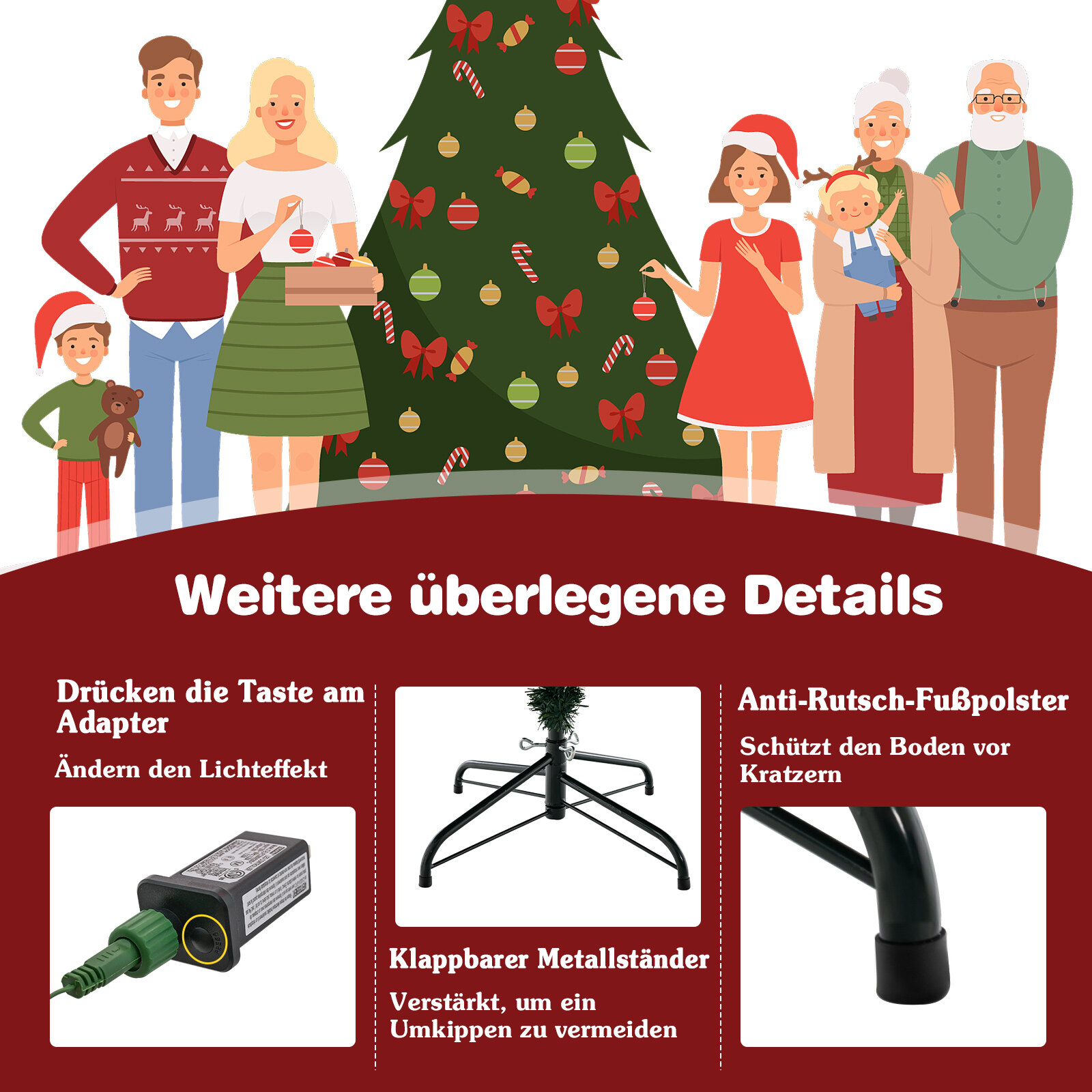 210 cm kunstkuusk, valgustatud hingedega jõulukuusk 8 valgusrežiimiga, kunstkuusk, jõuluroheline
