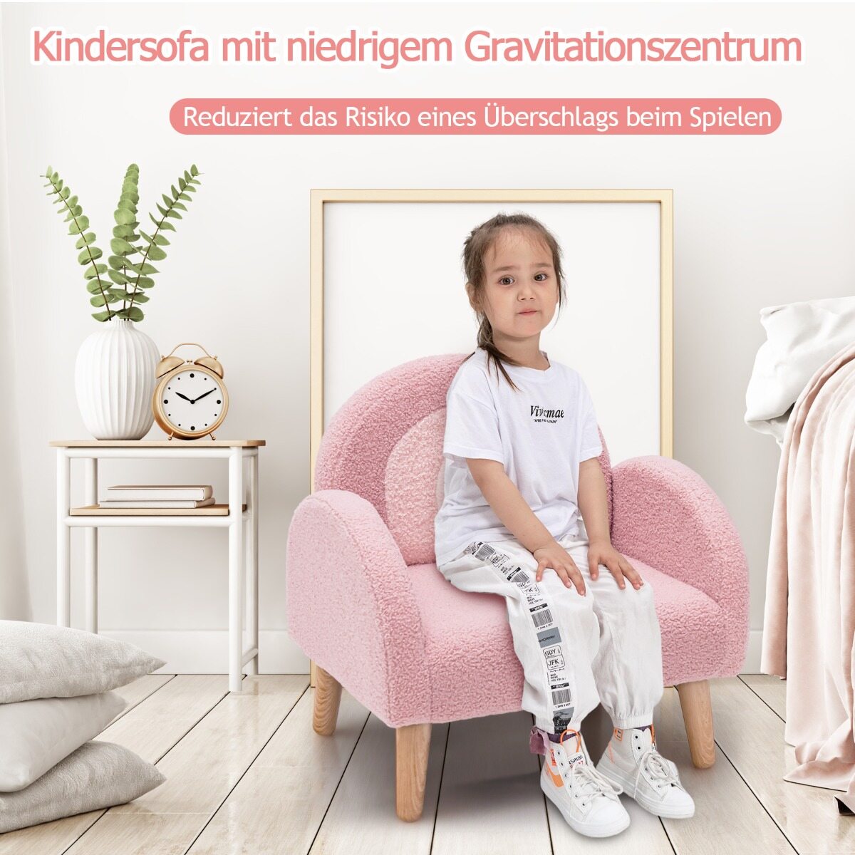 Polsterdatud laste diivan täispuidust jalgadega Laste tugitool roosa