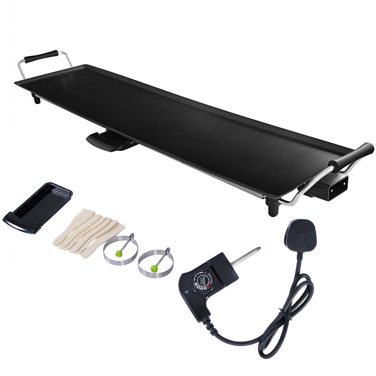 1800 W elektriline grillpann siseruumidesse, BBQ, reguleeritava temperatuuriga, 90 x 23 cm, must