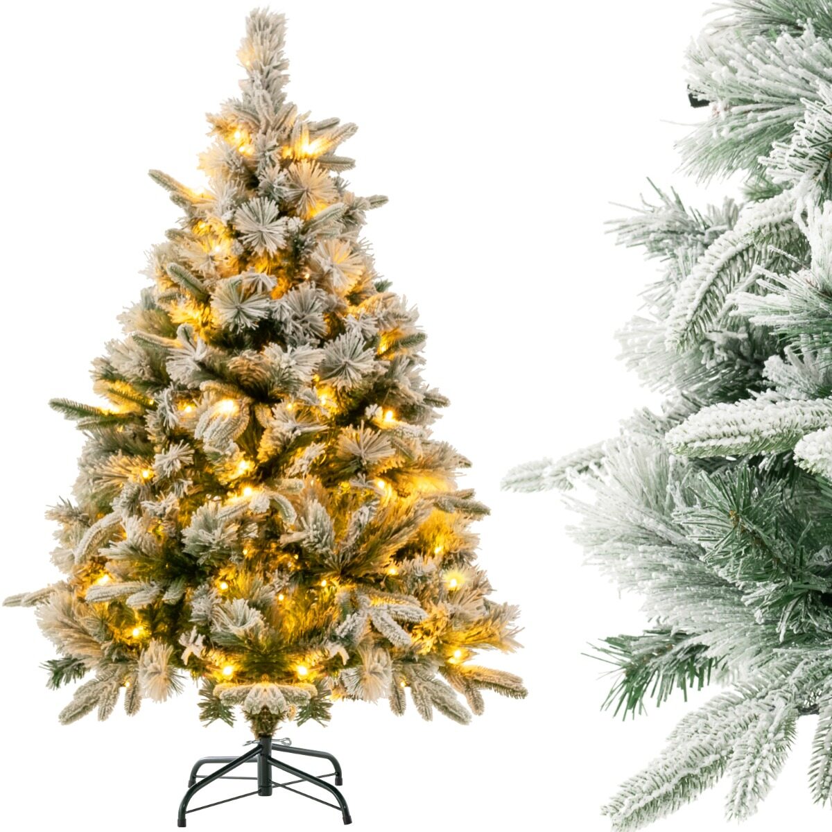 136 cm kunstkuusk lume ja 150 sooja valge LED-tulega, roheline