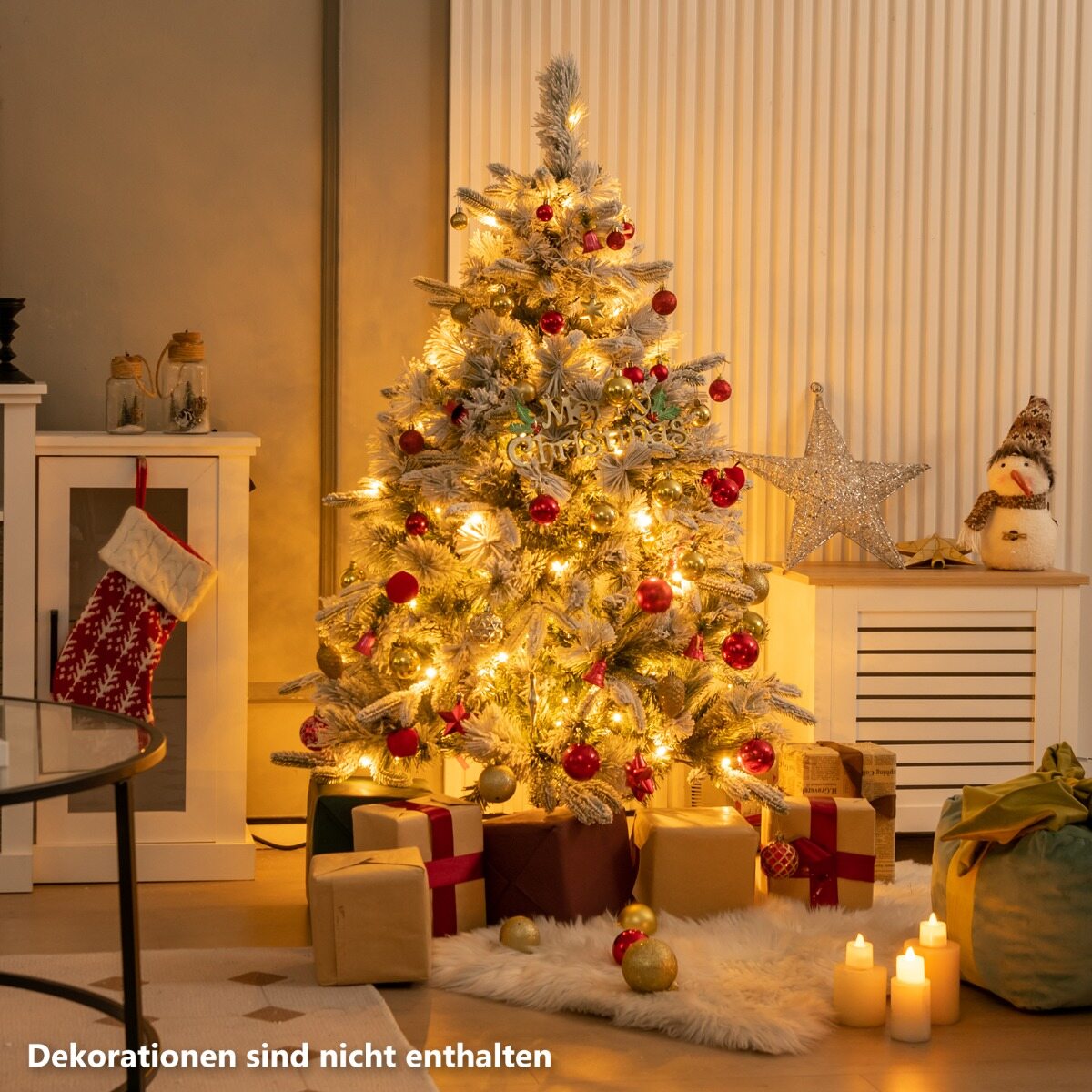 136 cm kunstkuusk lume ja 150 sooja valge LED-tulega, roheline
