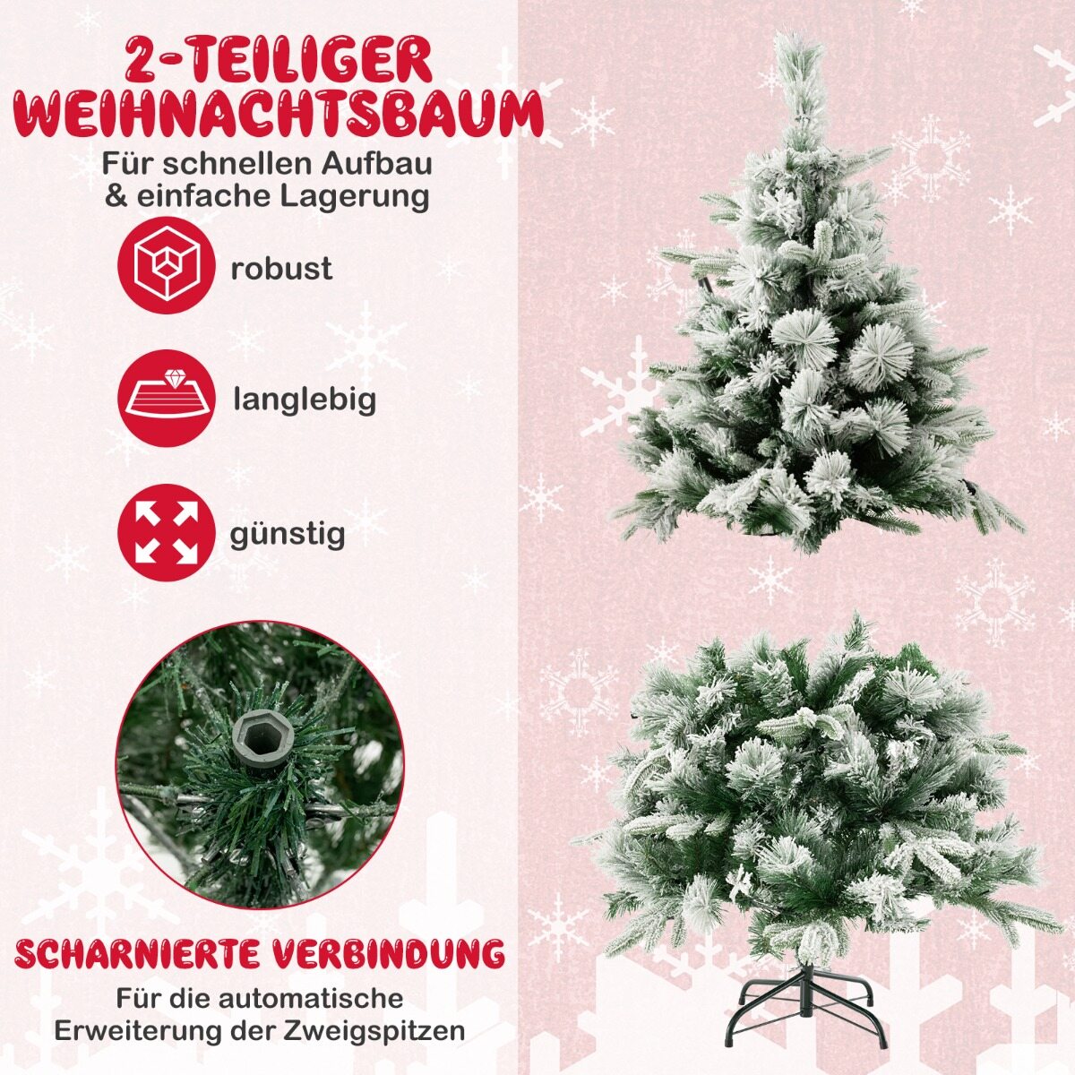 136 cm kunstkuusk lume ja 150 sooja valge LED-tulega, roheline
