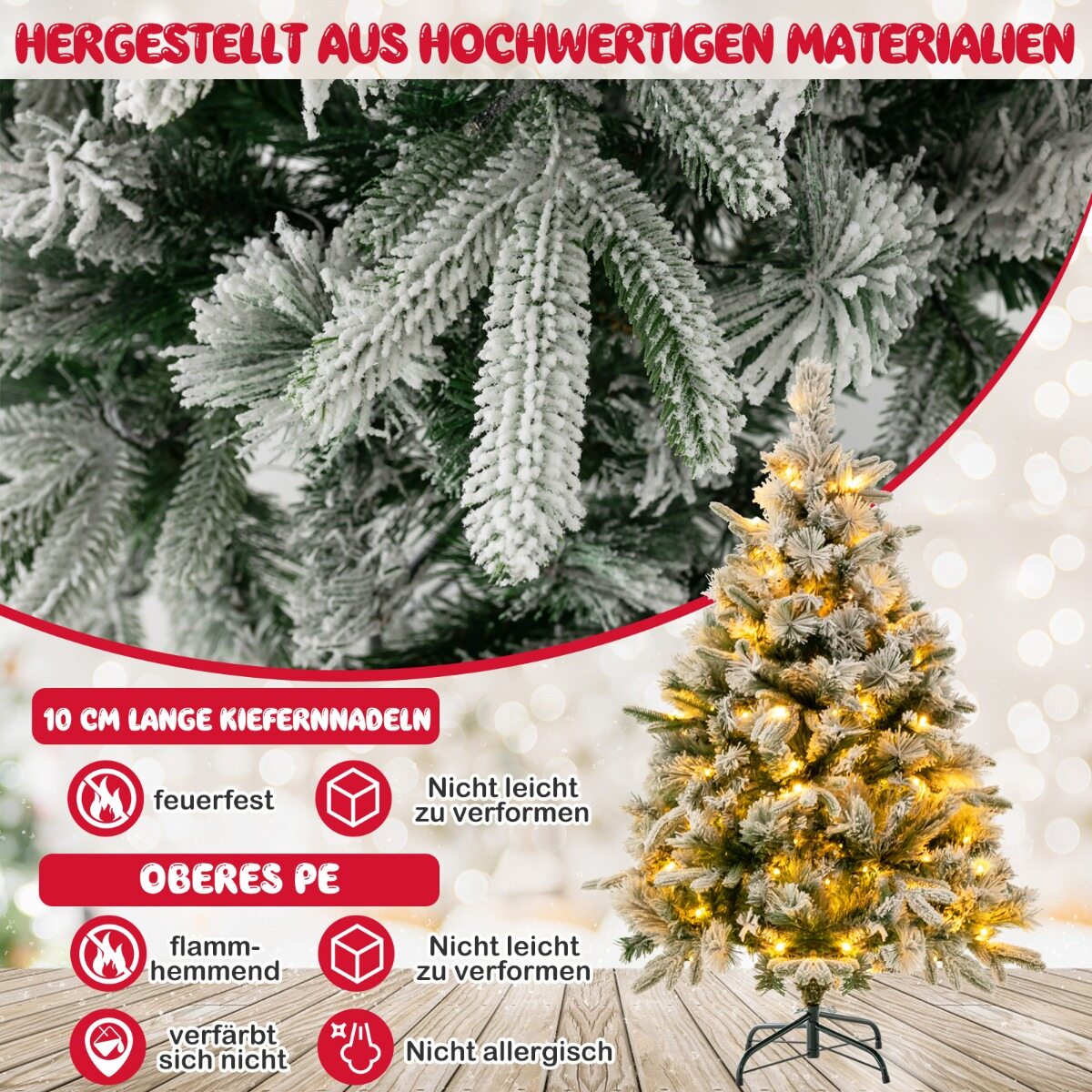 136 cm kunstkuusk lume ja 150 sooja valge LED-tulega, roheline