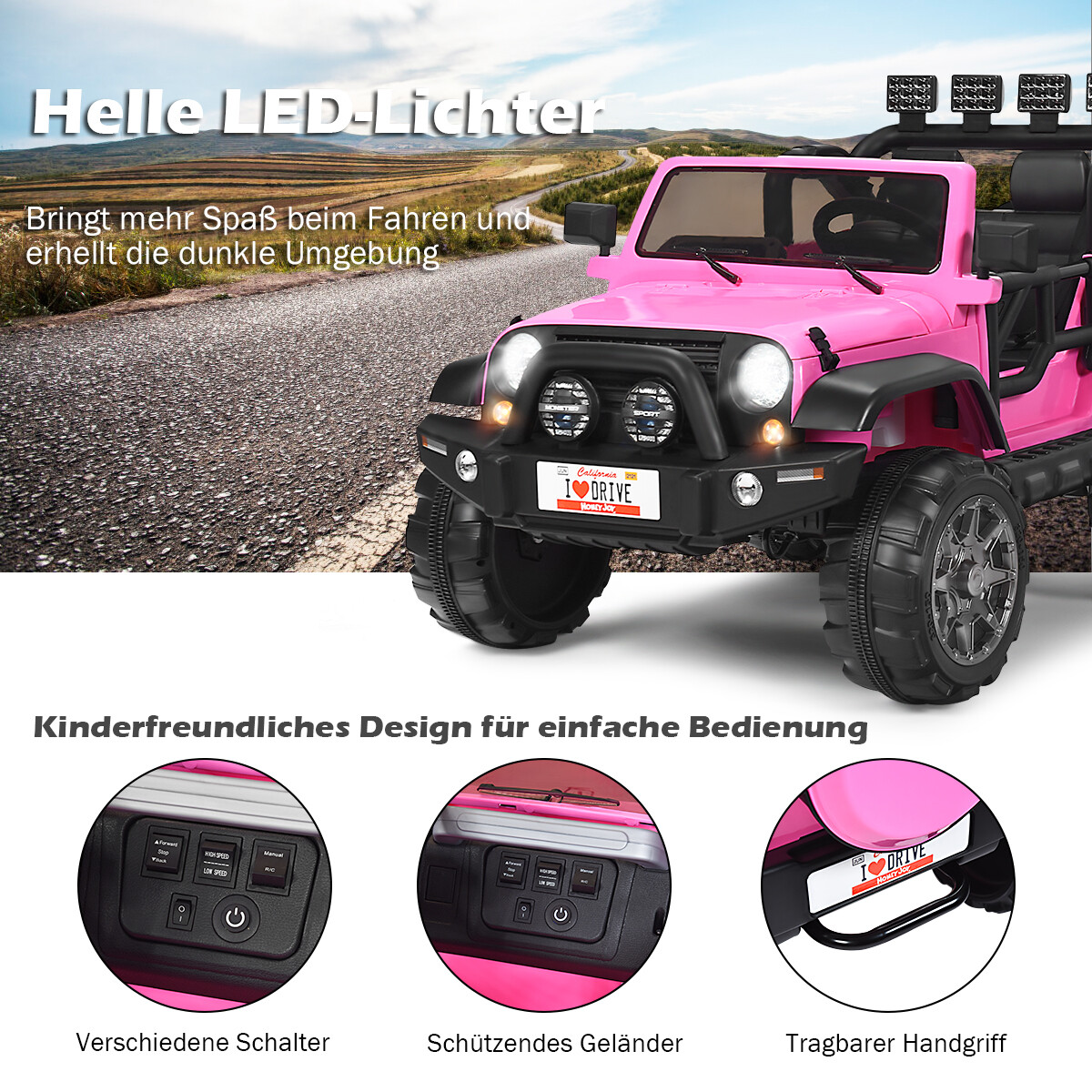vidaXL kahekohaline akutoitel elektrisõiduk lastele 123 x 80 x 80 cm roosa