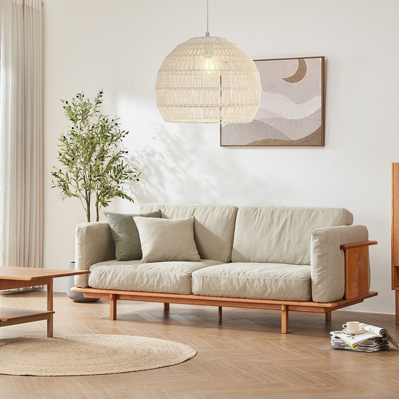 Punutud rippvalgusti Boho laevalgusti reguleeritava riputuskõrgusega beež ripplamp