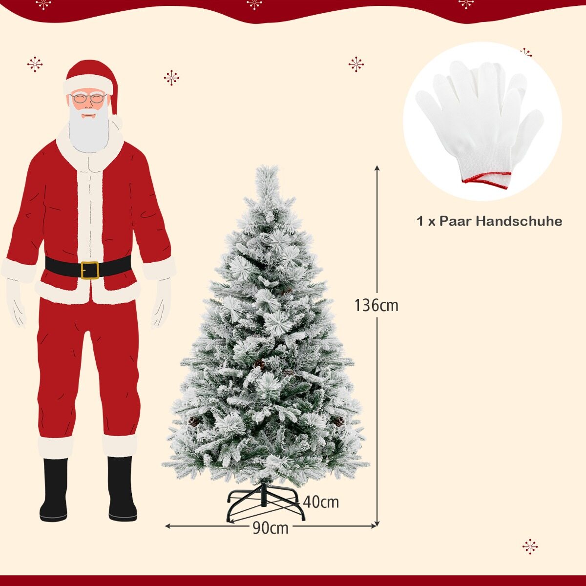 136 cm kunstkuusk lume, 8 valgusrežiimi ja 472 PE PVC oksaotsaga