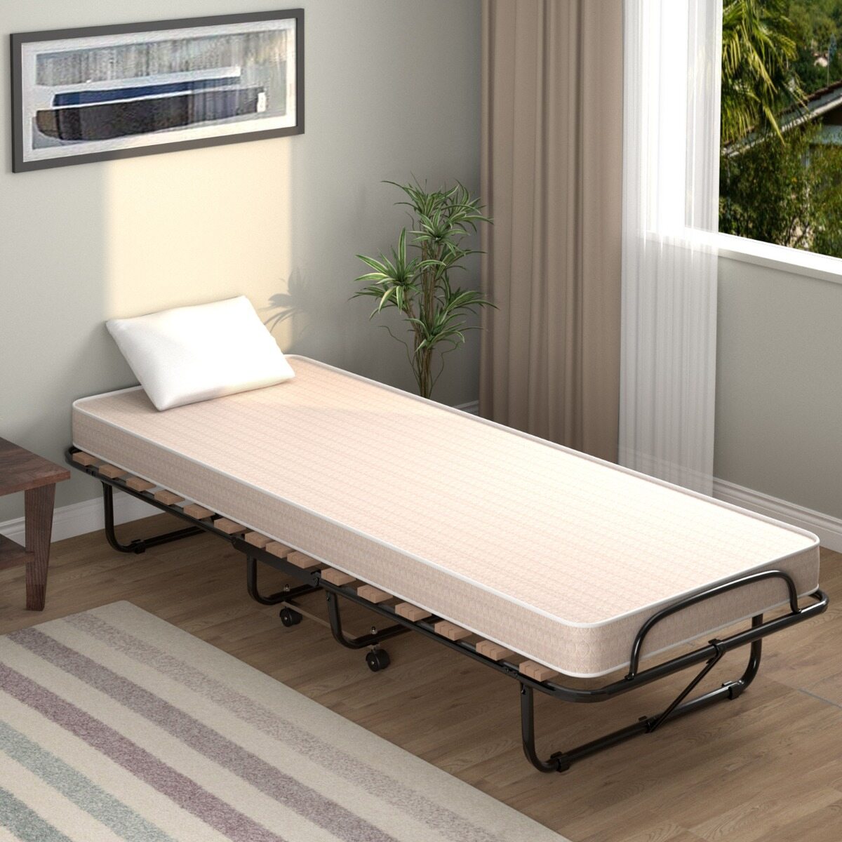 Kokkupandav voodi madratsiga, kaasaskantav ja rullitav külalistevoodi 190cm x 80cm x 33cm Beež, valmistatud Itaalias