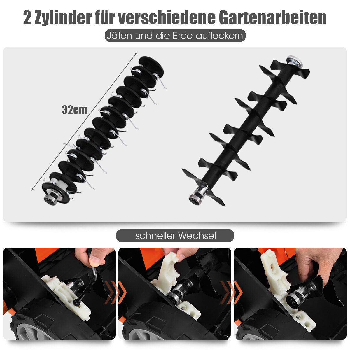 Elektriline muruniiduk-aeraator 1800 W, 2 töösügavustaset, 67 x 58 x 86 - 104 cm, oranž