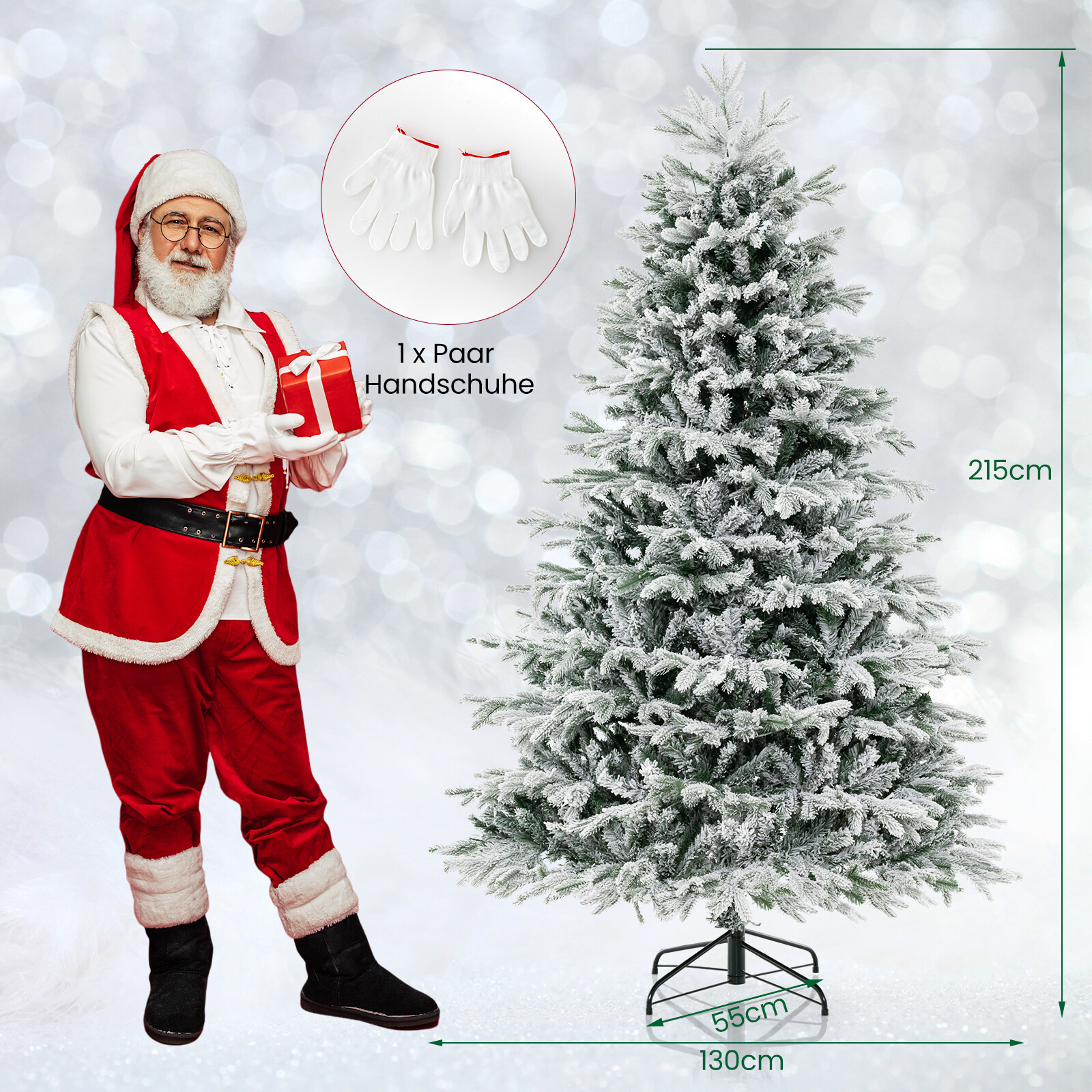 210 cm kunstkuusk lume ja valgustava kuusepuuga, millel on 450 sooja valget LED-tuld