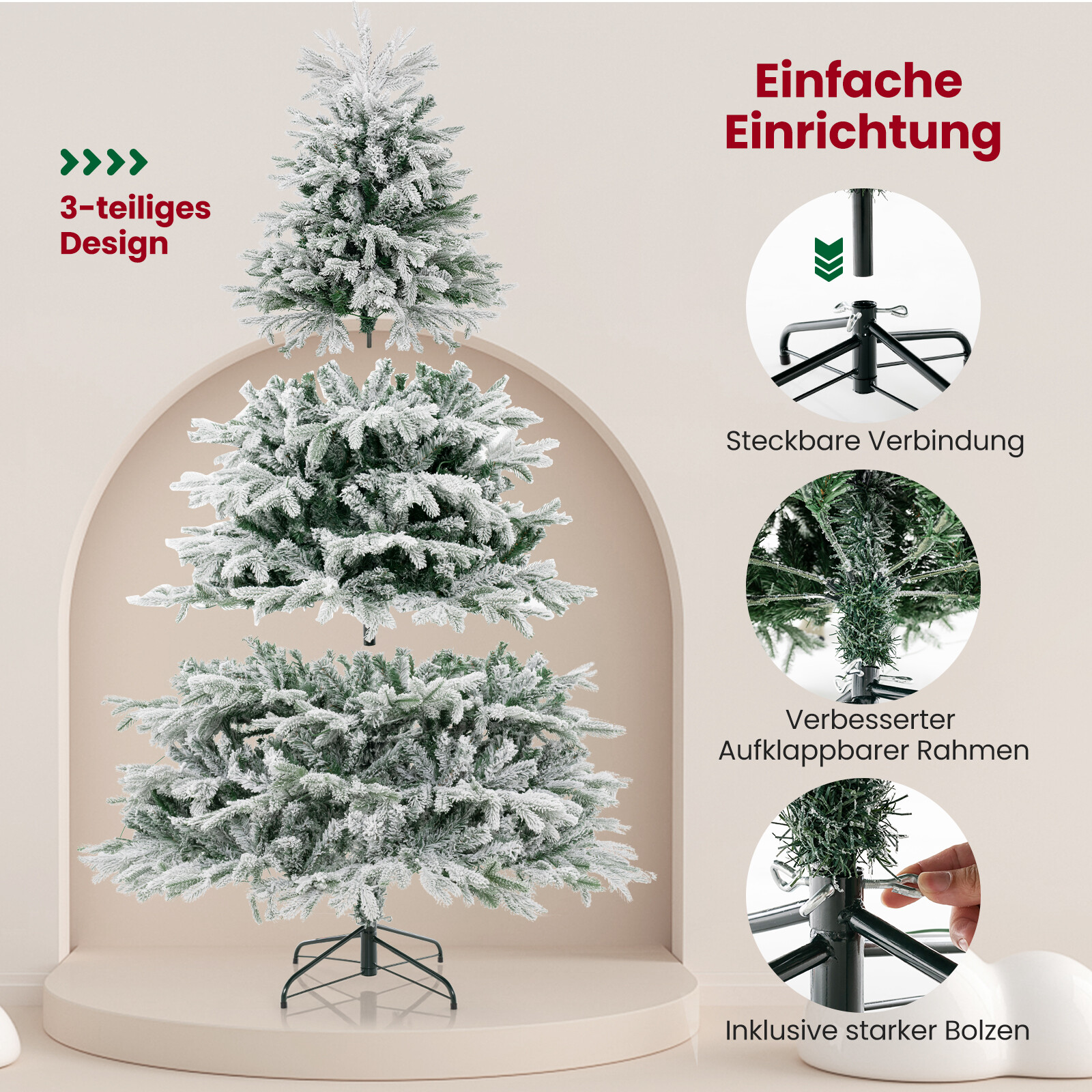 210 cm kunstkuusk lume ja valgustava kuusepuuga, millel on 450 sooja valget LED-tuld