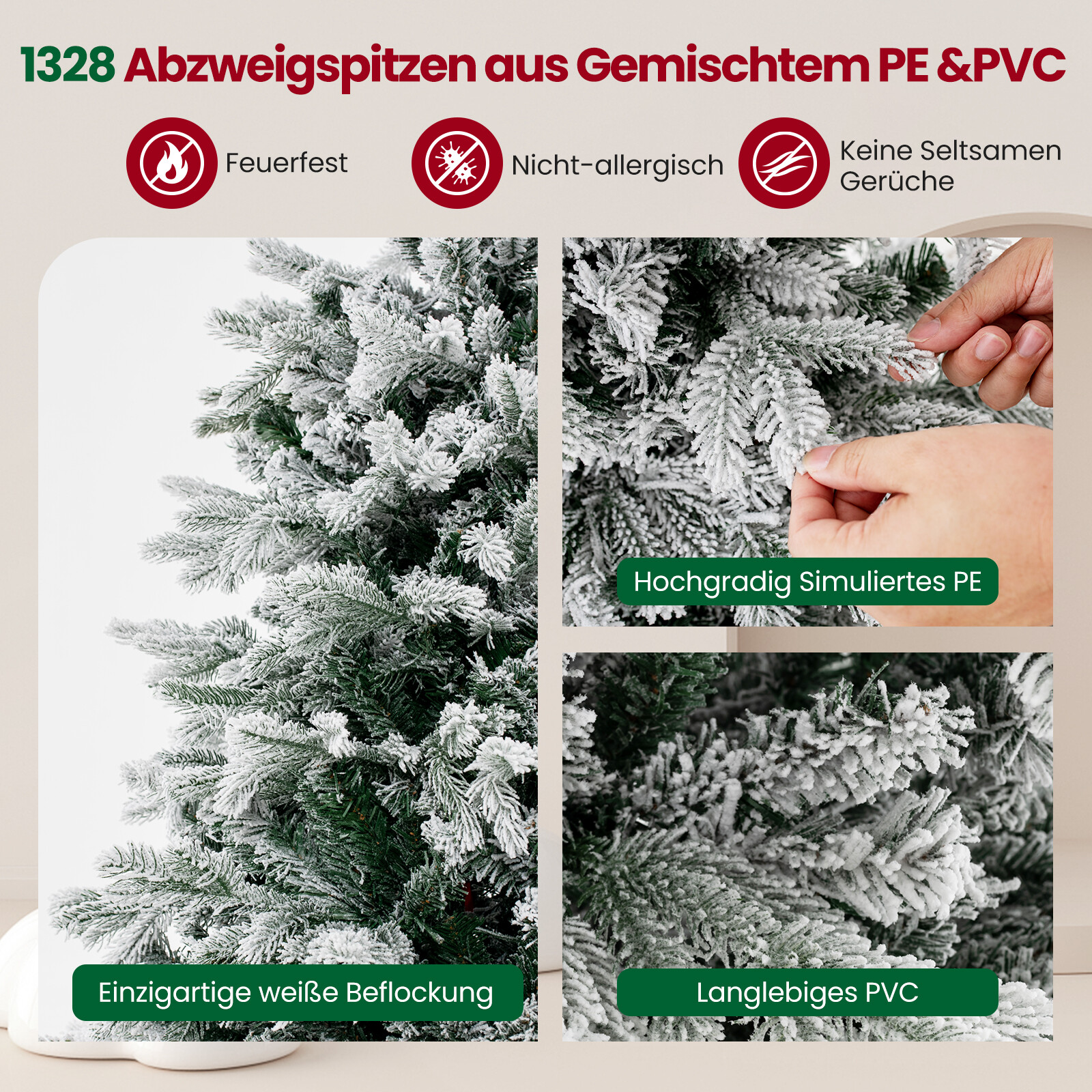 210 cm kunstkuusk lume ja valgustava kuusepuuga, millel on 450 sooja valget LED-tuld