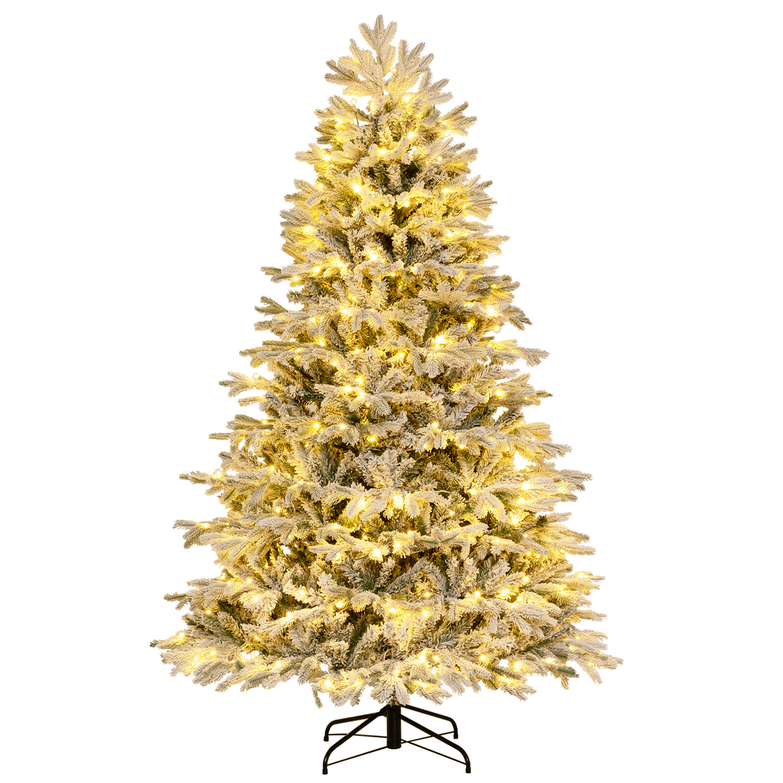 210 cm kunstkuusk lume ja valgustava kuusepuuga, millel on 450 sooja valget LED-tuld