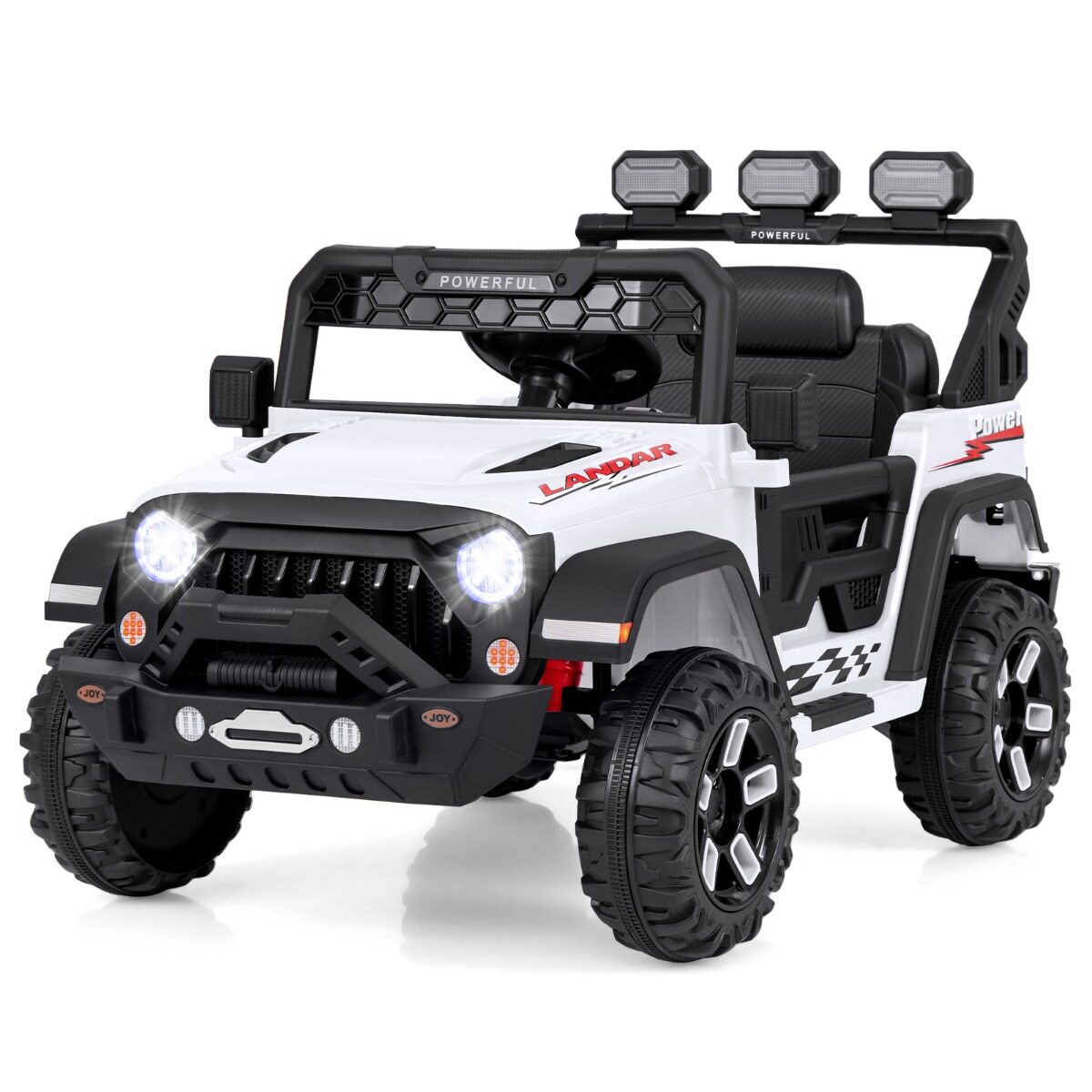 Laste elektriauto 2,4 G puldi ja USB ning valguse ja muusikaga, 12 V lasteauto, Jeep, valge