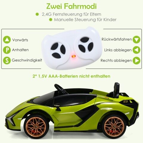 12 V Lamborghini laste elektriauto 2.4 G puldiga lasteauto 3-5km/h MP3-ga roheline