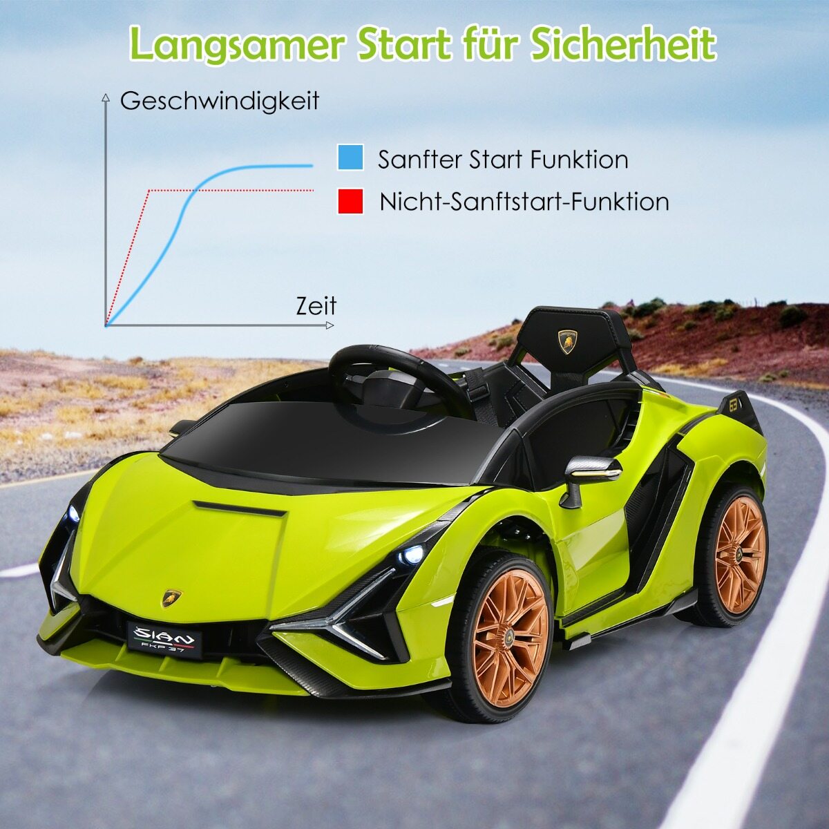 12 V Lamborghini laste elektriauto 2.4 G puldiga lasteauto 3-5km/h MP3-ga roheline