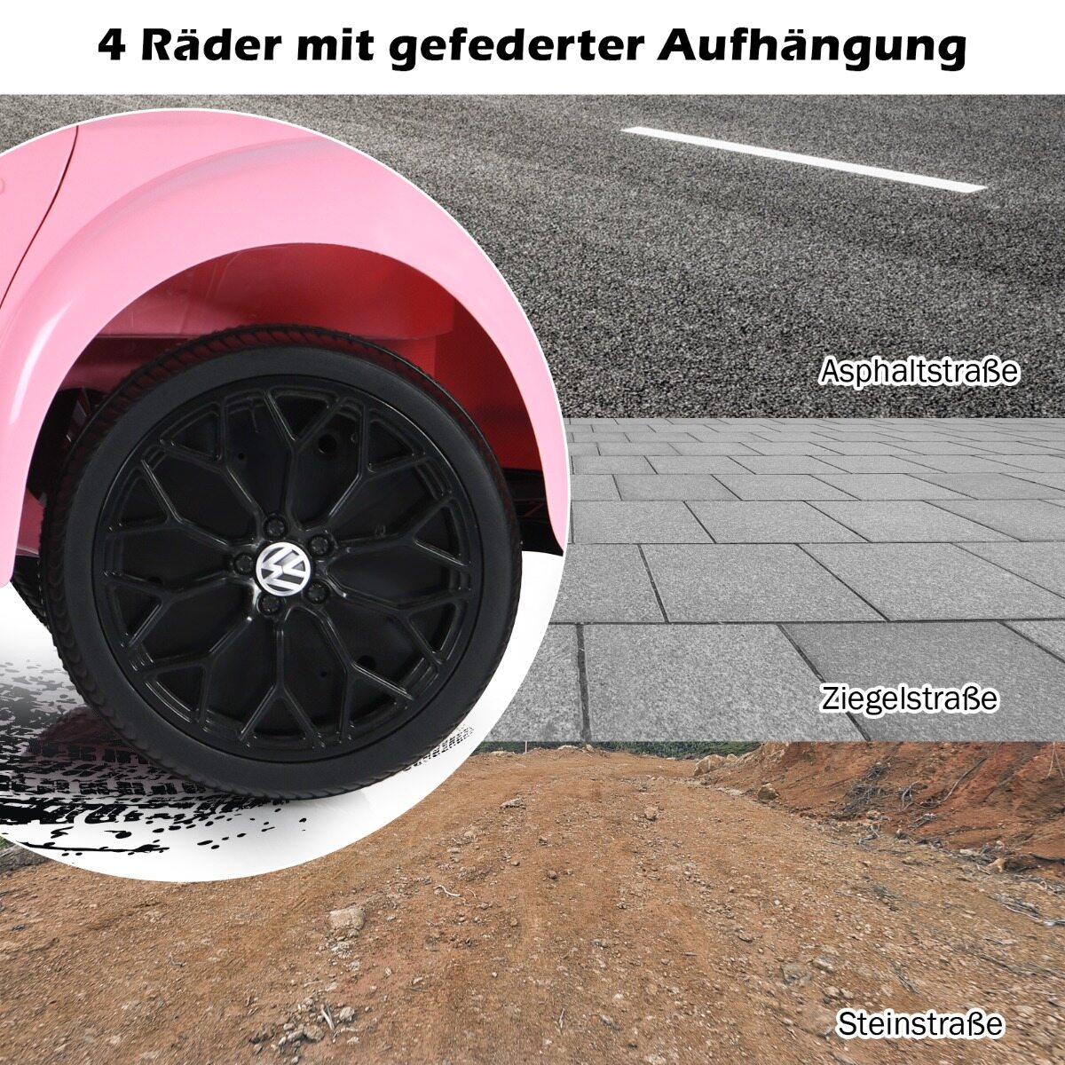 VW Beetle lasteauto muusika ja 2 valgustusrežiimiga, sh 2,4 G puldiga, roosa