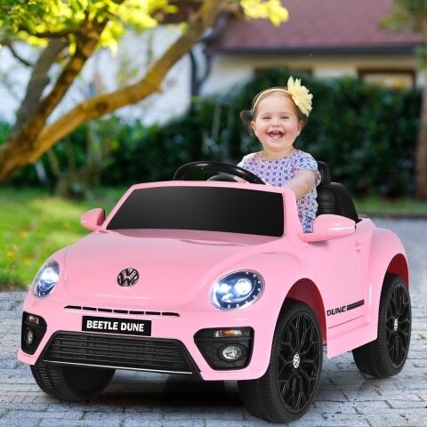VW Beetle lasteauto muusika ja 2 valgustusrežiimiga, sh 2,4 G puldiga, roosa