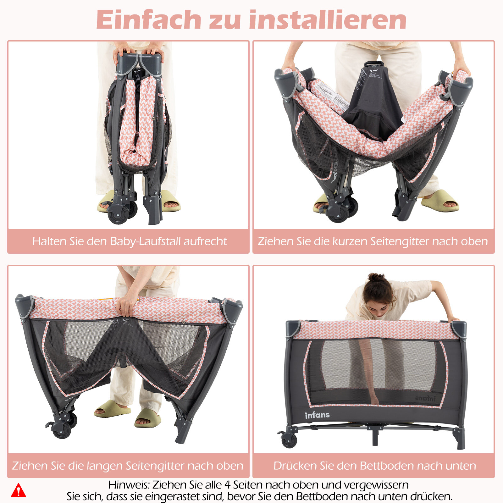 5-ühes beebireisivoodi mähkimislaua, hälli, madratsi ja 2 mänguasjaga, kokkupandav beebivoodi, roosa