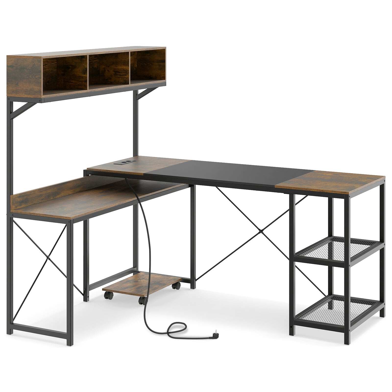 Immagine dettaglio - Scrivania angolare con prese e supporto CPU