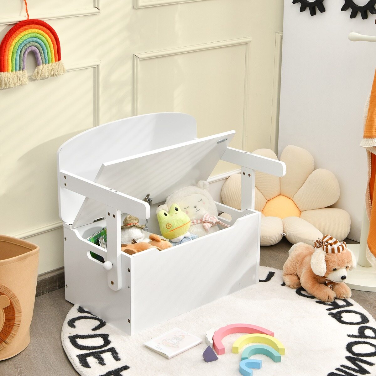 Convertible Activity Chair for Children 3-7 Years Old Storage Chest Convertible into Desk or Bench 60x34x57 cm White
