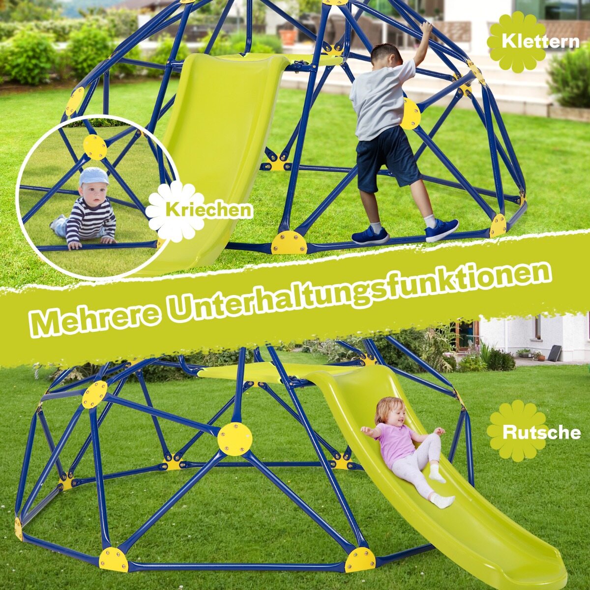 Geomeetriline kupli ronimis- ja mängukomplekt liumäega - roheline