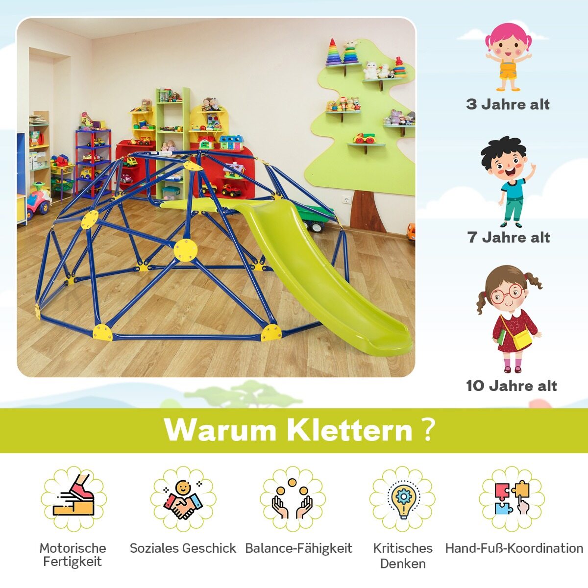 Geomeetriline kupli ronimis- ja mängukomplekt liumäega - roheline