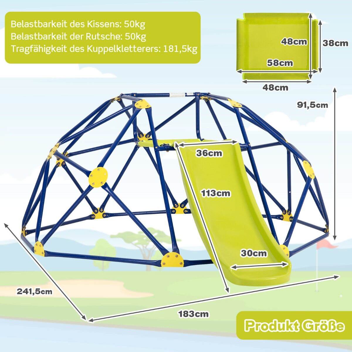 Geomeetriline kupli ronimis- ja mängukomplekt liumäega - roheline