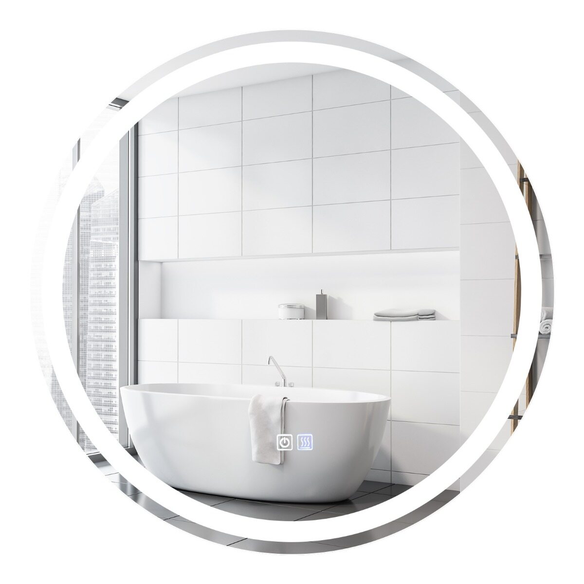 LED-valgustusega ümmargune vannitoapeegel