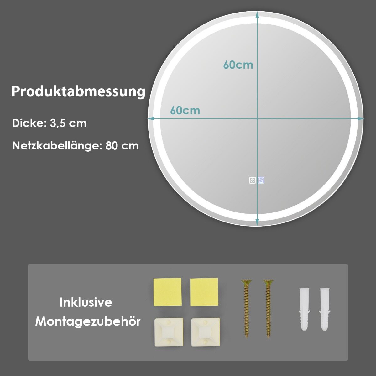 LED-valgustusega ümmargune vannitoapeegel