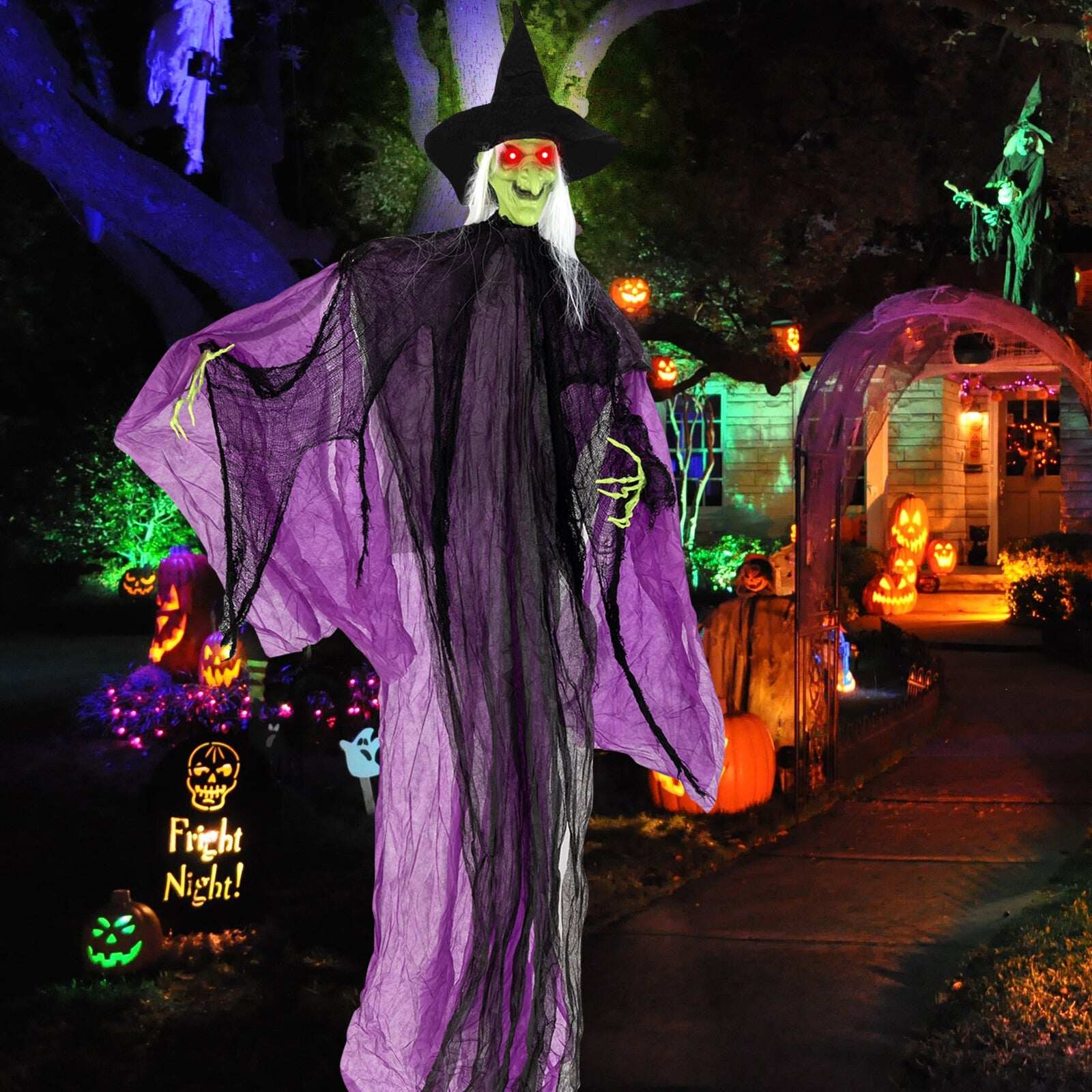 7,2 jala pikkune halloweeni seisev nõid valgustatud silmade ja automaatse käeliigutusega