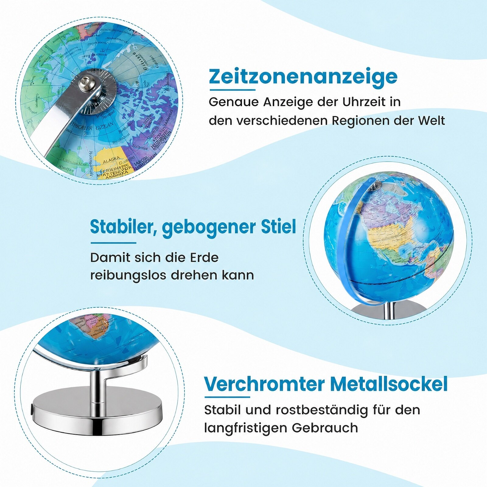 Ø 23 cm valgustatud maakera metallaluse ja tulega ning Saksa geograafiline kaart ja tähtkujude kaart