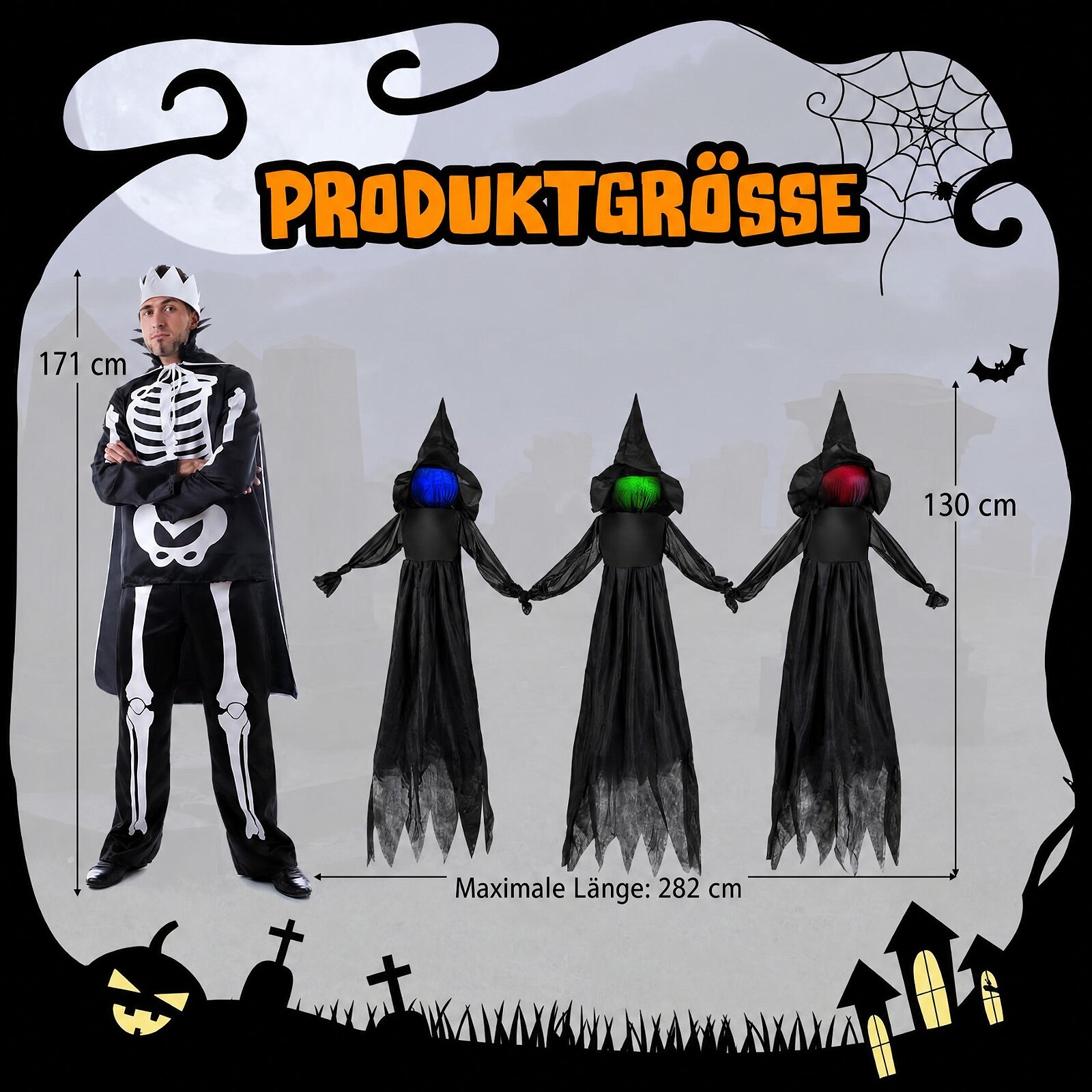 LED-valgustusega näoga õues halloweeni nõiakaunistus
