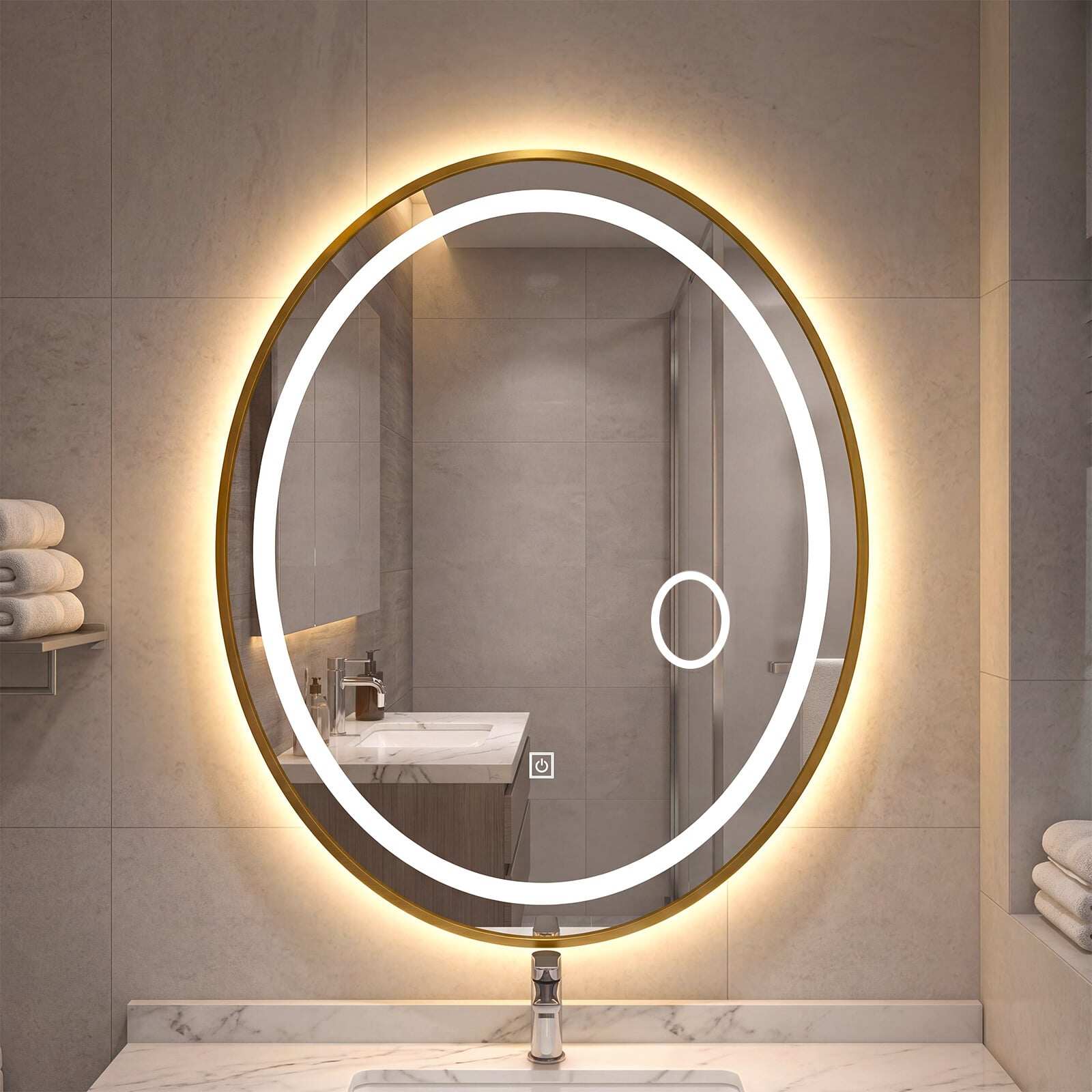 Vannitoa peegel valgustusega 60 x 50 cm ovaalne hämardatav LED-seinapeegel 3 valgusvärviga