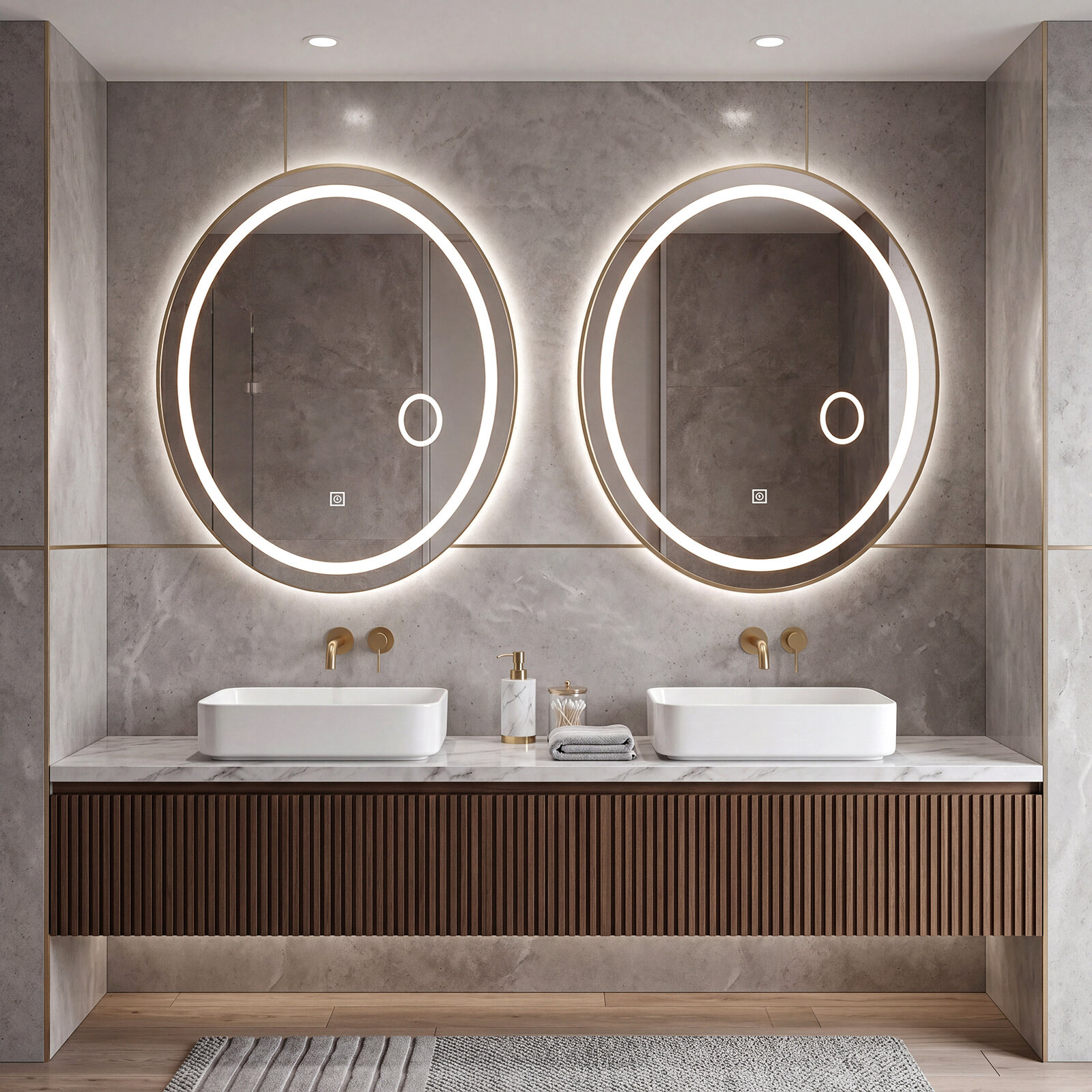 Vannitoa peegel valgustusega 60 x 50 cm ovaalne hämardatav LED-seinapeegel 3 valgusvärviga