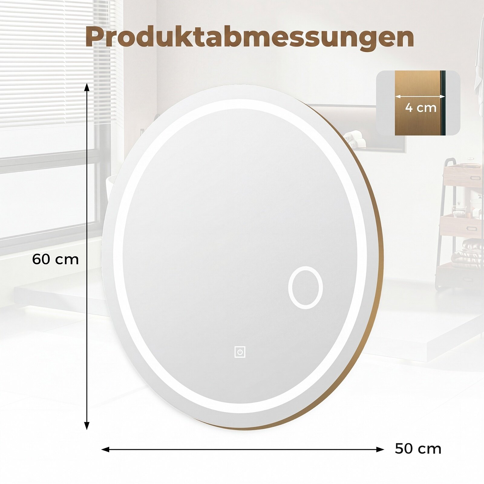 Vannitoa peegel valgustusega 60 x 50 cm ovaalne hämardatav LED-seinapeegel 3 valgusvärviga