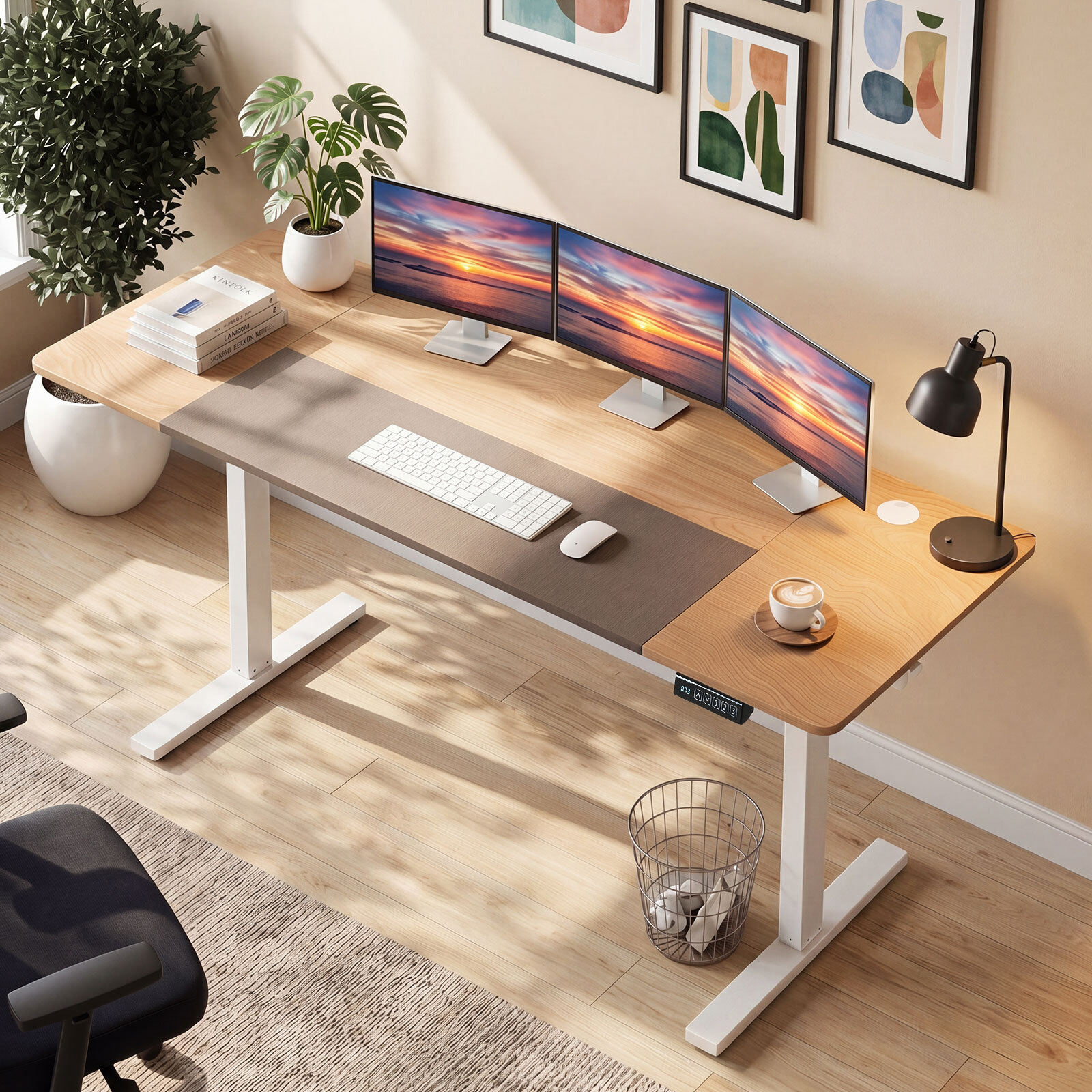 Elektriliselt kõrguses reguleeritav laud vastupidava metallraamiga, 160 x 60 cm, naturaalne viimistlus