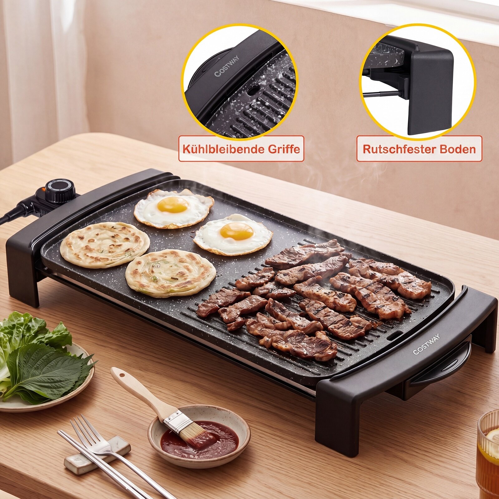 Elektrigrill 2150 W Lauagrill Elektriline kahe tsooniga sise- ja välistingimustes kasutamiseks 44 × 24 cm
