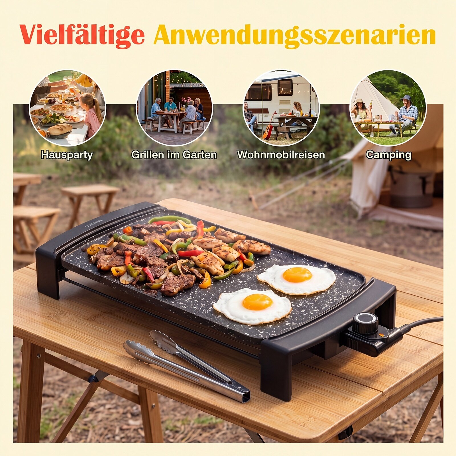 Elektrigrill 2150 W Lauagrill Elektriline kahe tsooniga sise- ja välistingimustes kasutamiseks 44 × 24 cm
