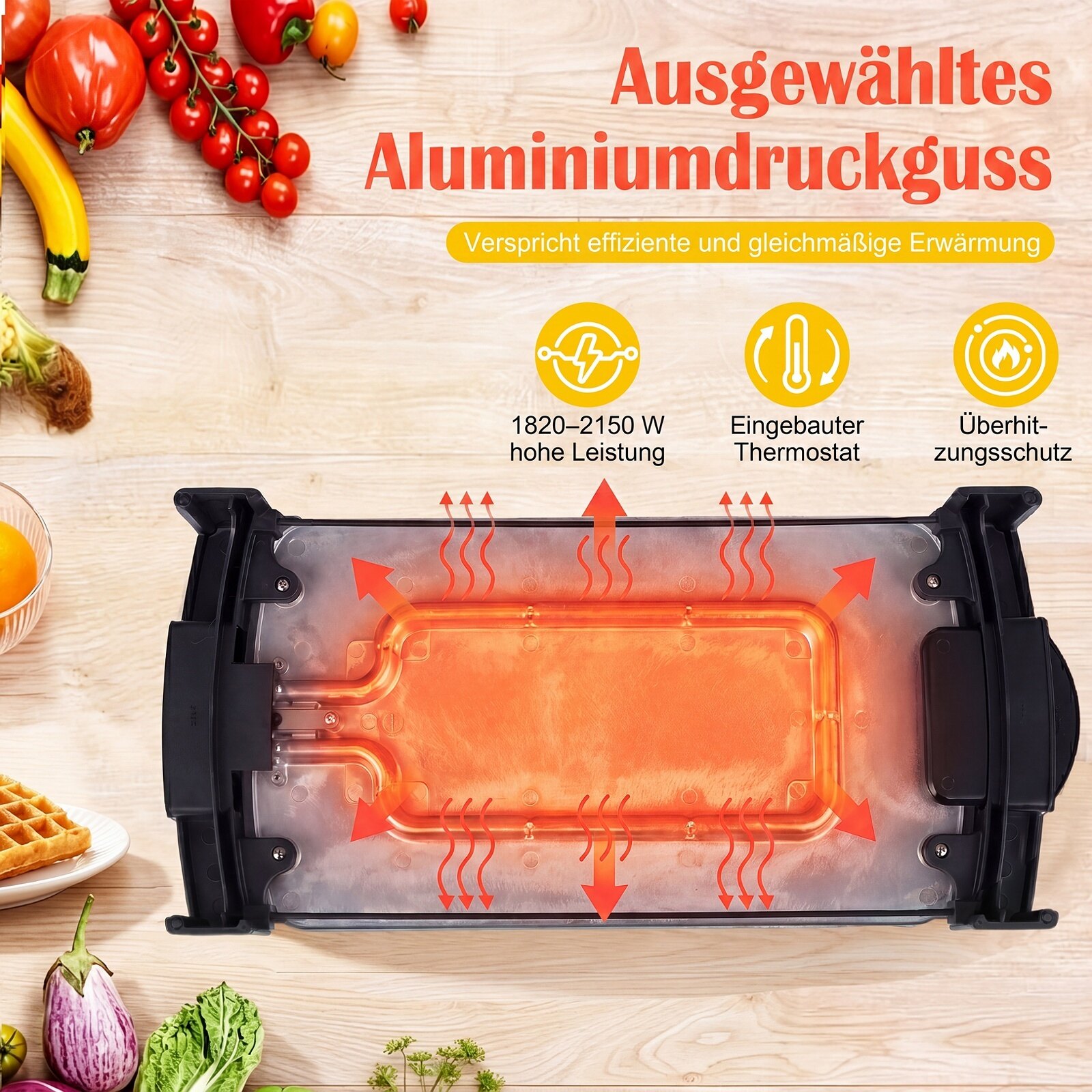 Elektrigrill 2150 W Lauagrill Elektriline kahe tsooniga sise- ja välistingimustes kasutamiseks 44 × 24 cm
