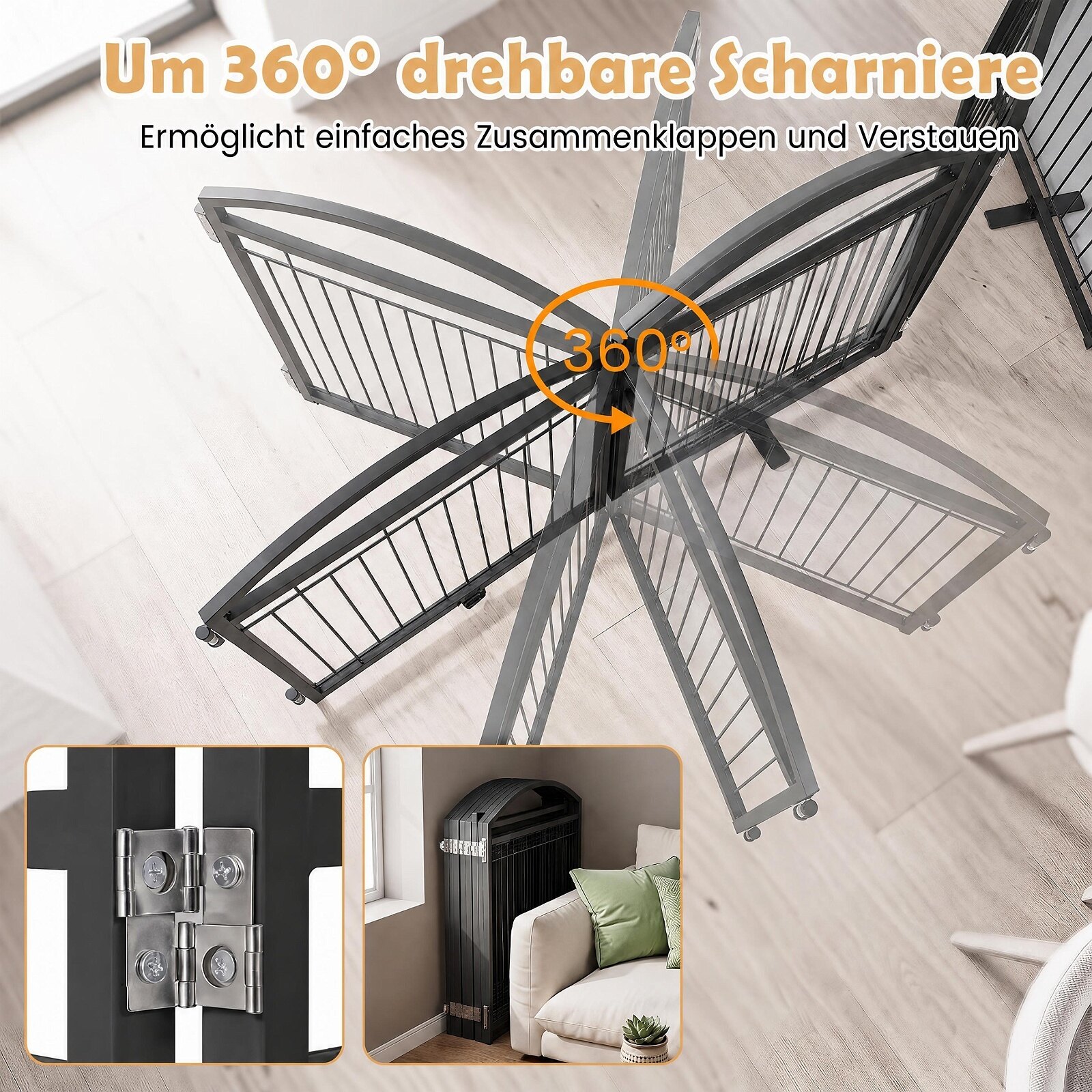 Kokkupandav metallist koeravärav 480x81cm uksega 8 paneeliga - must