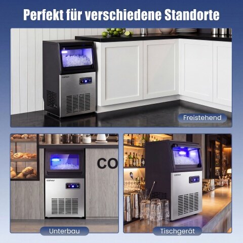 Roostevabast terasest jääkuubikumasin tööstuslikuks kasutamiseks, 41 kg/24 h. Eraldiseisev masin taimeriga, must + hõbedane.