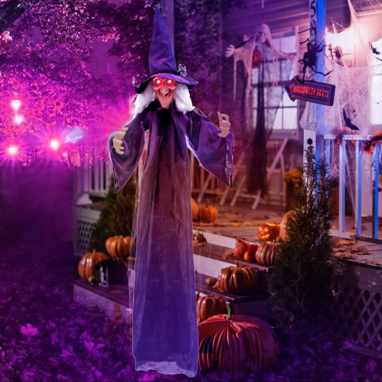 Rippuvad halloweeni kaunistused eelnevalt salvestatud fraasidega